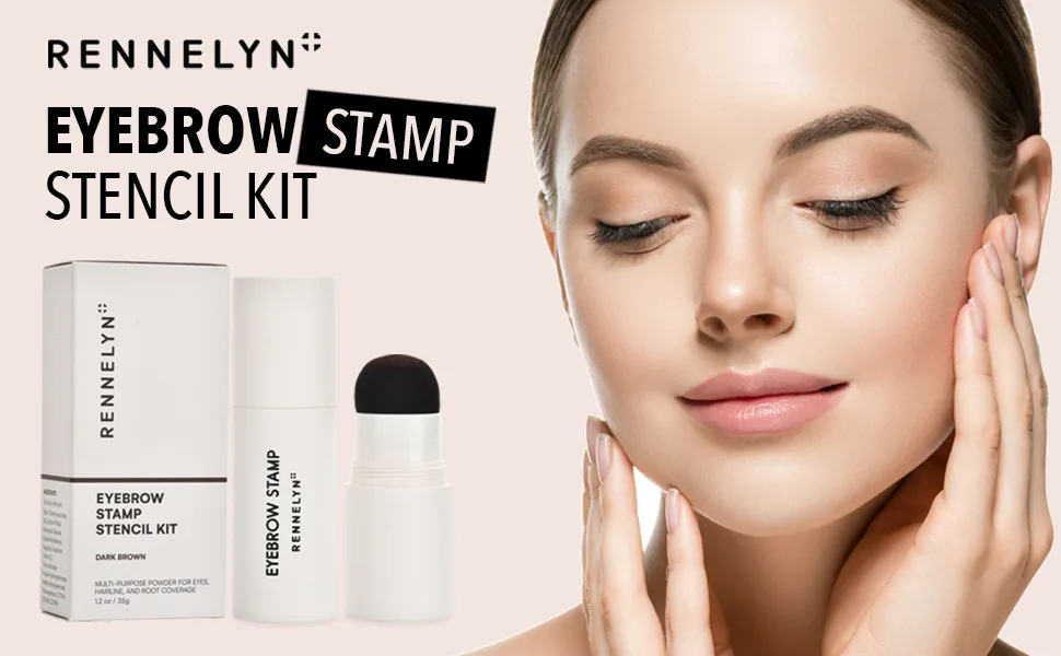 Rennelyn Eyebrow Stamp Stencil Kit and Eyebrow Shaping Kit for Perfect Eyebrow Long Lasting Formula Multi-Purpose for Eyebrows Hairline Shadow Powder (Dark Brown) - 1-Step Eyebrow Stamp Stencil Kit
