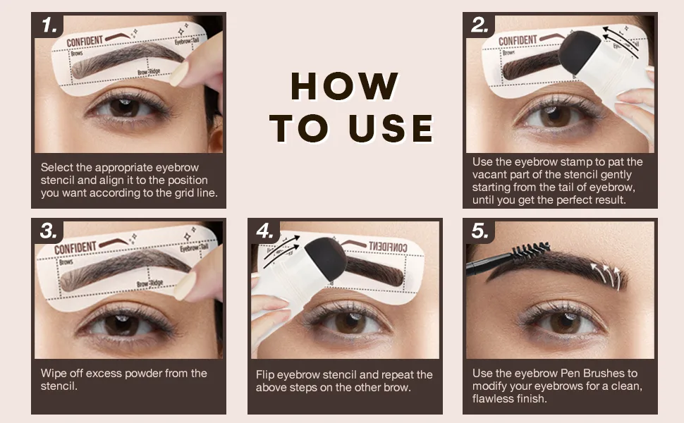 Rennelyn Eyebrow Stamp Stencil Kit and Eyebrow Shaping Kit for Perfect Eyebrow Long Lasting Formula Multi-Purpose for Eyebrows Hairline Shadow Powder (Dark Brown) - How to use