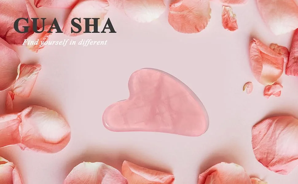Gua Sha Facial Tool,Guasha Tool for Face,Facial and Body Massager,Natural Stones Rose Quartz,Scraping and SPA Acupuncture Therapy to Lift,Decrease Puffiness and Tighten.(Pink) - gua sha