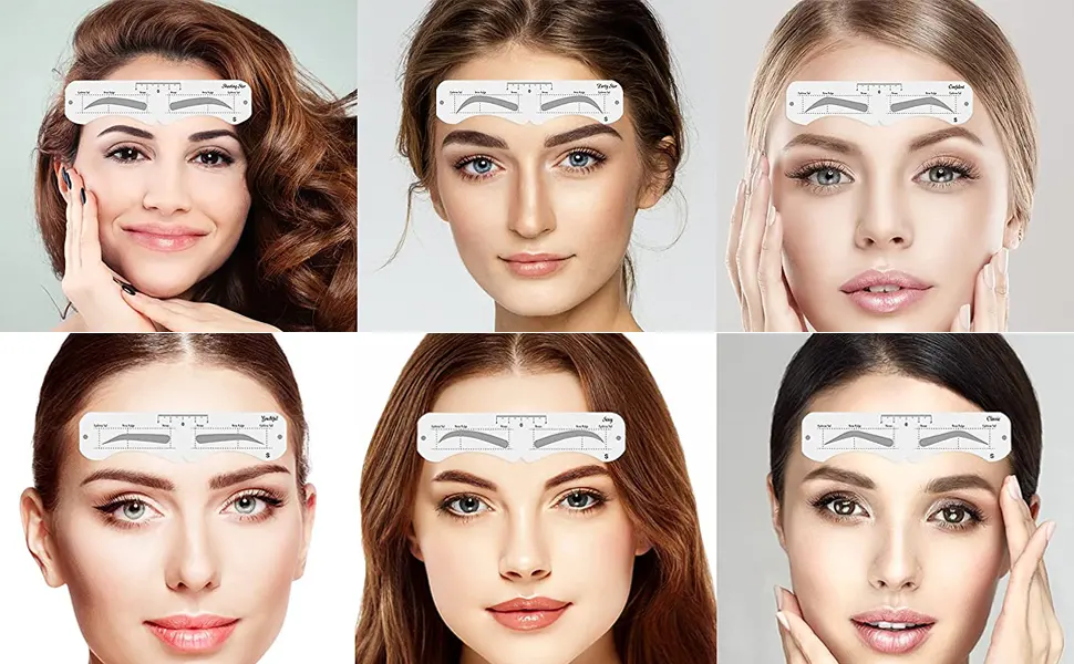 Eyebrow Stamp Shaping Kit, One Step Brow Stamp Stencil Kit Waterproof Eye Brow Stamp Makeup Tools Eyebrow Definer with 6 Reusable Eyebrow Stencils ( Dark Brown) Dark Blown - eyebrow shape