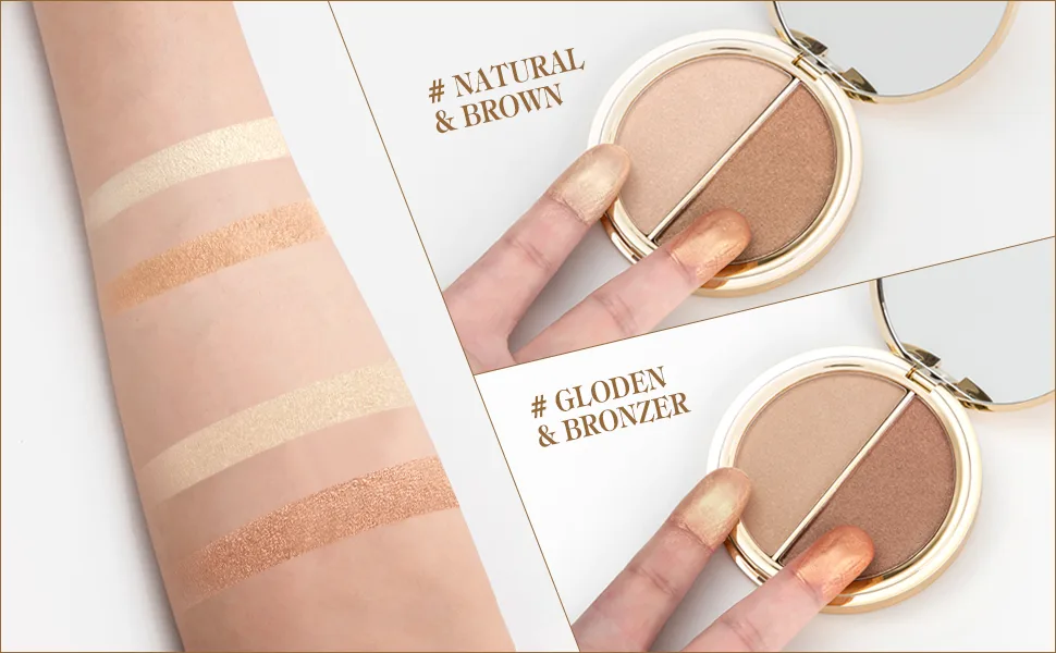 Movo Highlighter Palette 2 In 1 Glow Golden & Bronzer Highlighter Makeup Palette Lasting Vagan Illuminator Highlighter Set(Golden & Bronzer) - highliger palette44