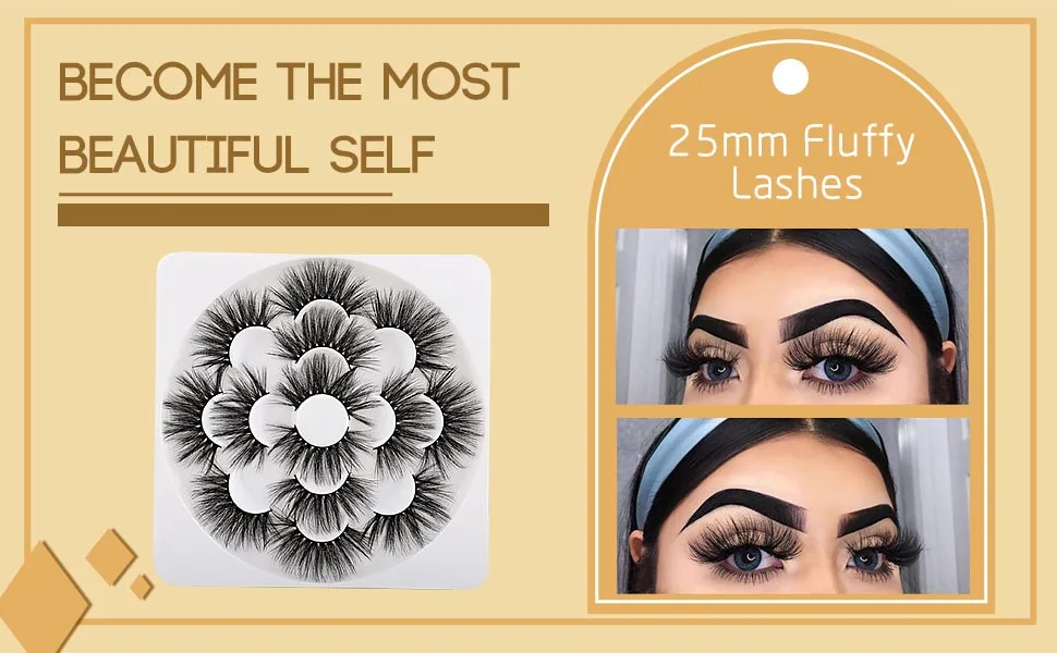 25mm Dramatic Mink False Eyelashes Pack Fluffy Handmade Full 6D High Volume Fake Lashes Soft Reusable 7 Pairs 3D Natural Lash by HeyAlice C-25MM - 25mm lashes
