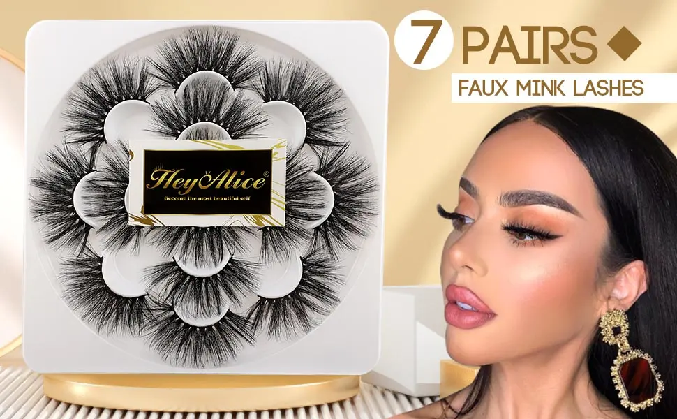 25mm Dramatic Mink False Eyelashes Pack Fluffy Handmade Full 6D High Volume Fake Lashes Soft Reusable 7 Pairs 3D Natural Lash by HeyAlice C-25MM - mink eyelashes 25mm