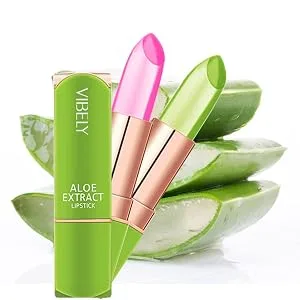 2 Packs Aloe Vera Lipstick , Kaynest Lips Moisturizer Long Lasting Nutritious Lip Balm Magic Temperature Color Change Lip Gloss (Set-A) - atural Aloe Vera