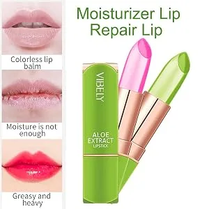 2 Packs Aloe Vera Lipstick , Kaynest Lips Moisturizer Long Lasting Nutritious Lip Balm Magic Temperature Color Change Lip Gloss (Set-A) - Repair lips