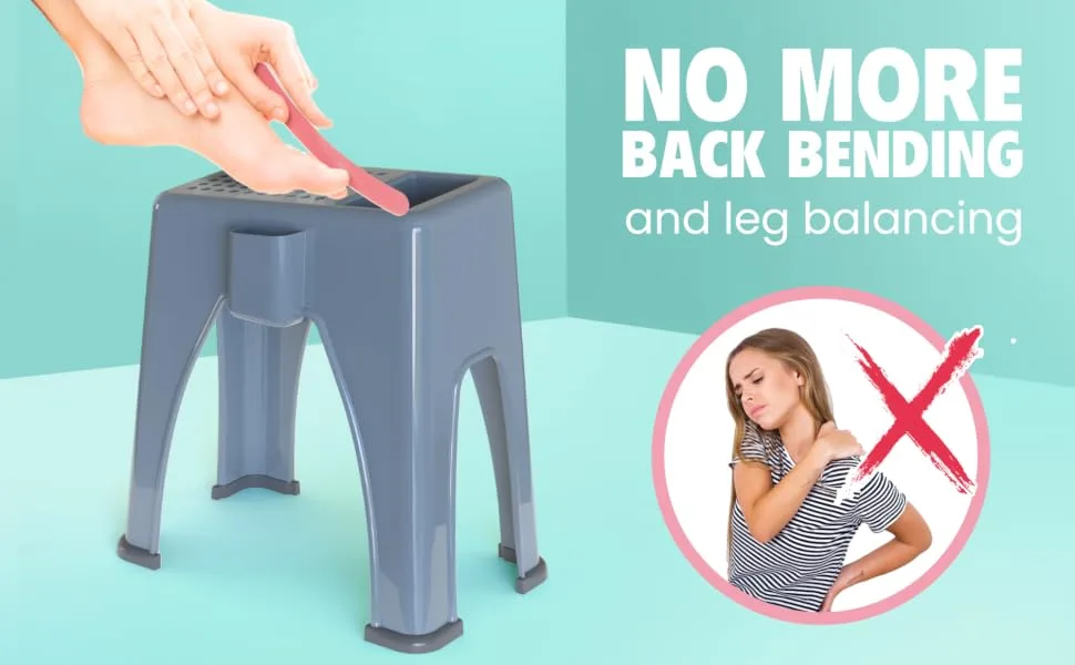 Skywin Shower Shaving Foot Rest - Plastic Shower Stool for Shaving Legs, 3 Pockets hold Shaving Essentials, 9.27 x 7 x 10 inches (Grey) - product information 4