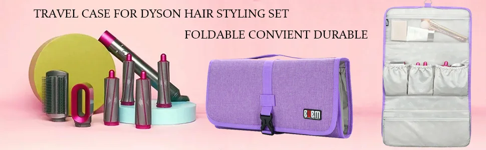 BUBM Waterproof Travel Storage Case Organizer for Dyson Airwrap, Pre-Styling Dryer, 4 Curling Barrels, 2 Smoothing Brushes and Volumizing Brush Purple - product information 2