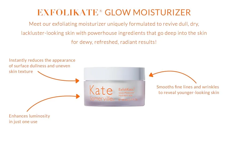 Kate Somerville ExfoliKate Glow Moisturizer – Clinically Formulated Daily Face Cream – Gently Exfoliating and Hydrating 0.5 Fl Oz (Pack of 1) - Moisturizer