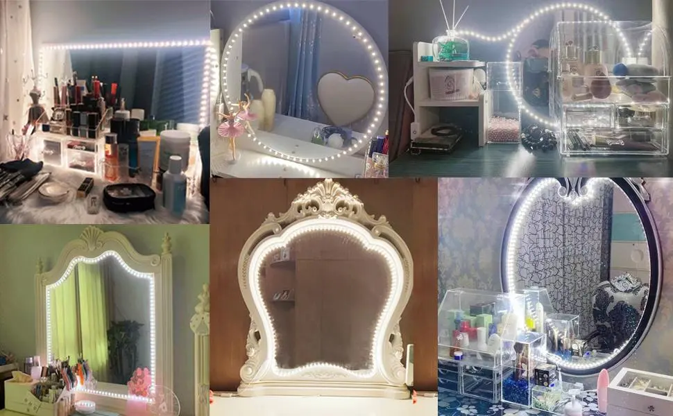 13ft/4M Bendable Led Vanity Mirror Lights Kit Vanity Make-up Mirror Adjustable Flexible Strip Light Table Set with Dimmer Power Supply Mirror Not Included - product information 6