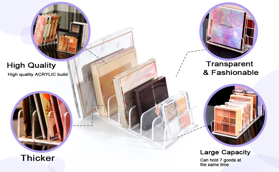 Makeup Organizer, Makeup Palette Organizer for Bathroom Countertop, Vanity, Cabinets, Cosmetics Storage Solution for Eyeshadow Palette, Contour Kit, Blush - 7 Sections Eyeshadow Palettes Holder Clear Palette Organizer - acrylic cosmetic countertop makeup organizer organizers perfume storage vanity
