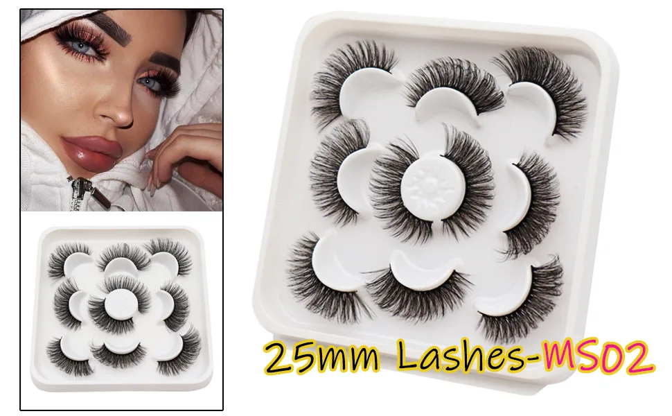 Veleasha Lashes Big Curl 3D Faux Mink Lashes 25mm Long Dramatic Fake Eyelashes for Gorgeous Eye Makeup, 5 Pairs Pack False Eyelashes (MS03) 5 Pairs Pack-MS03 - MS02