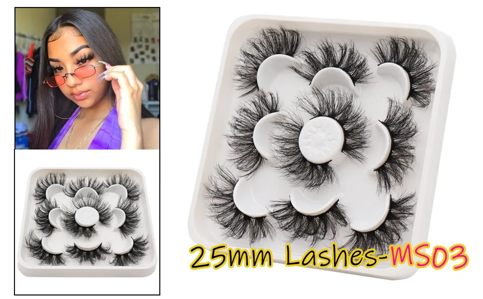 Veleasha Lashes Big Curl 3D Faux Mink Lashes 25mm Long Dramatic Fake Eyelashes for Gorgeous Eye Makeup, 5 Pairs Pack False Eyelashes (MS03) 5 Pairs Pack-MS03 - MS03