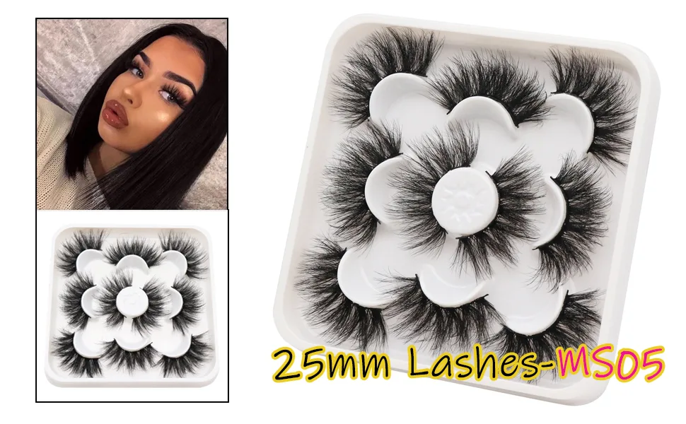 Veleasha Lashes Big Curl 3D Faux Mink Lashes 25mm Long Dramatic Fake Eyelashes for Gorgeous Eye Makeup, 5 Pairs Pack False Eyelashes (MS03) 5 Pairs Pack-MS03 - MS05
