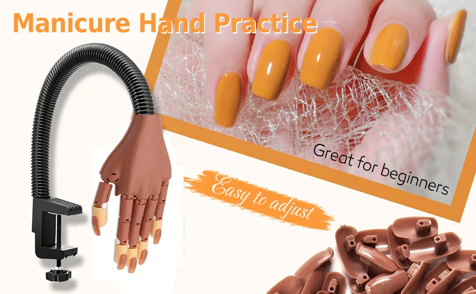 Nail Hand Practice, Nail Display Manicure Supply, Flexible Movable False Training Hands DIY Nail Practice, Acrylic Nail Technician Manicure Supply (Nail Hand with Nail Brushes) - mannequin hand