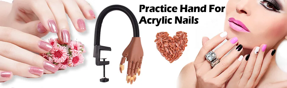Nail Hand Practice, Nail Display Manicure Supply, Flexible Movable False Training Hands DIY Nail Practice, Acrylic Nail Technician Manicure Supply (Nail Hand with Nail Brushes) - Practice Hand For Acrylic Nails