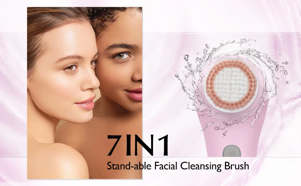 Facial Cleansing Brush Face Scrubber:Electric Exfoliating Spin Cleanser Device Waterproof Cleaning Exfoliation Rotating Spa Machine - Stand Electronic Acne Skin Washer Spinning Tool System Set 1 Pink - product information 1