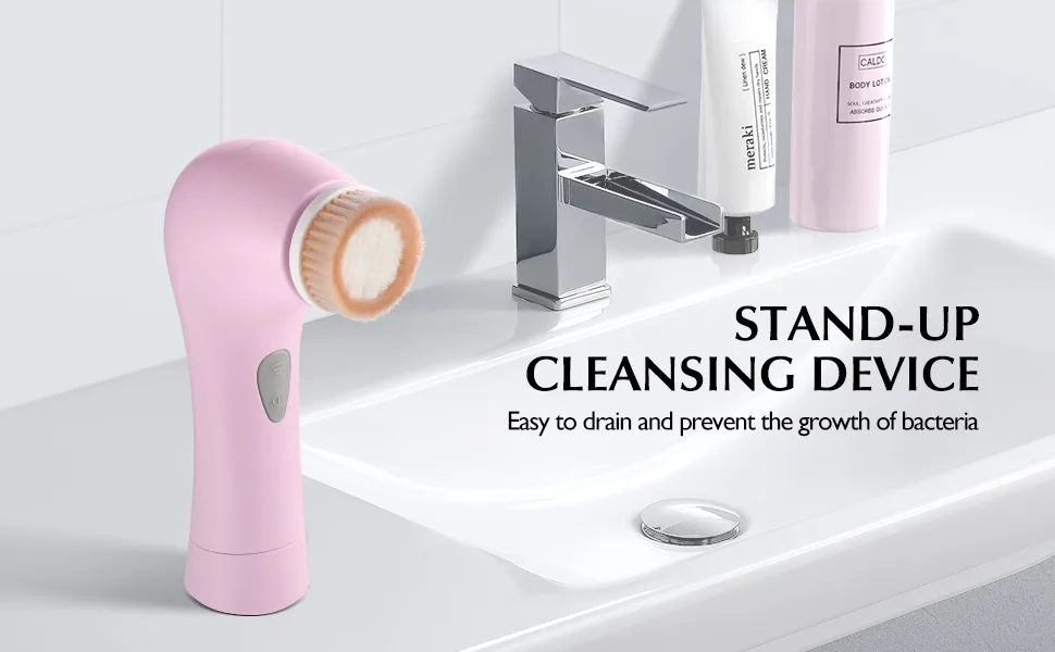 Facial Cleansing Brush Face Scrubber:Electric Exfoliating Spin Cleanser Device Waterproof Cleaning Exfoliation Rotating Spa Machine - Stand Electronic Acne Skin Washer Spinning Tool System Set 1 Pink - product information 2