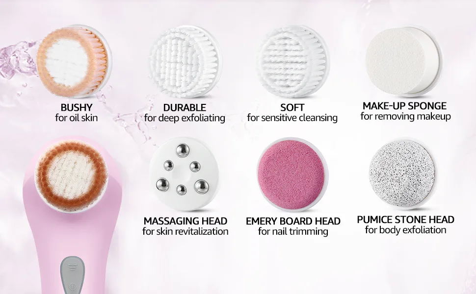 Facial Cleansing Brush Face Scrubber:Electric Exfoliating Spin Cleanser Device Waterproof Cleaning Exfoliation Rotating Spa Machine - Stand Electronic Acne Skin Washer Spinning Tool System Set 1 Pink - product information 5