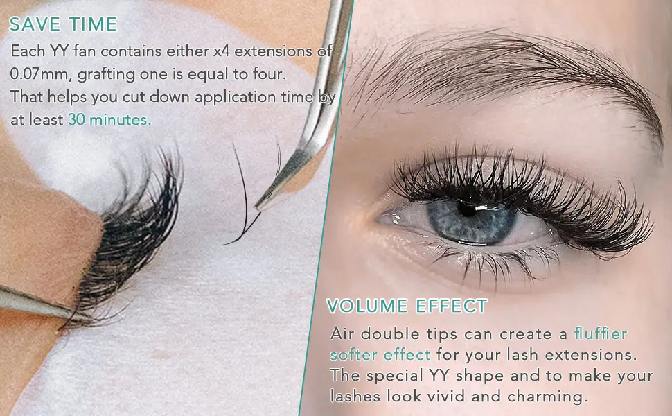 OBEYA Y Lashes Extensions 2D Premade Fans Eyelash Extensions Weave YY Shaped Tips Volume Lash Extensions, YY Eyelash Extensions Quick Easy Application, Full Fluffy Volume Look, Long Lasting D Curl 0.07mm 8-14mm Mix Tray YY… - yy premade fans