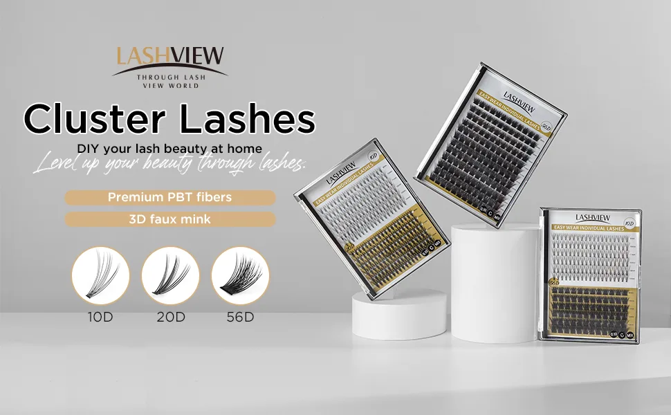 LASHVIEW DIY Lash Extension, Cluster Lashes,Soft and Lightweight, 0.10mm 56D 9-14mm Mixed Reusable Wide Band Lash Cluster at Home - lashview cluster lashes