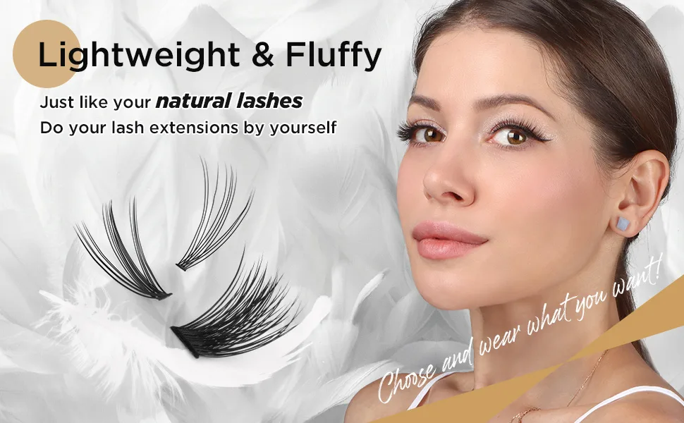 LASHVIEW DIY Lash Extension, Cluster Lashes,Soft and Lightweight, 0.10mm 56D 9-14mm Mixed Reusable Wide Band Lash Cluster at Home - lashview cluster lashes