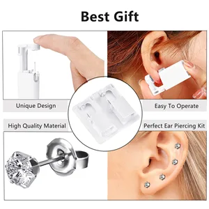 Ear Piercing Kit – 4 Pack Self Ear Piercing Gun, Disposable Ear Pearcings Kit with 5mm Silver Earring Studs Safety Ear Piercing Gun Kit Tool - ear piercing pearcings kit gun