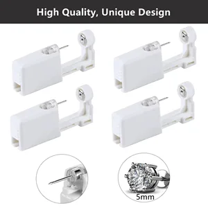 Ear Piercing Kit – 4 Pack Self Ear Piercing Gun, Disposable Ear Pearcings Kit with 5mm Silver Earring Studs Safety Ear Piercing Gun Kit Tool - ear piercing pearcings kit gun self piercings piercer