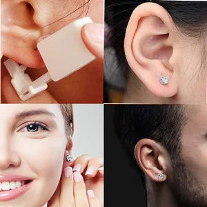 Ear Piercing Kit – 4 Pack Self Ear Piercing Gun, Disposable Ear Pearcings Kit with 5mm Silver Earring Studs Safety Ear Piercing Gun Kit Tool - ear piercing pearcings percinging peircing piercer peirce kit gun