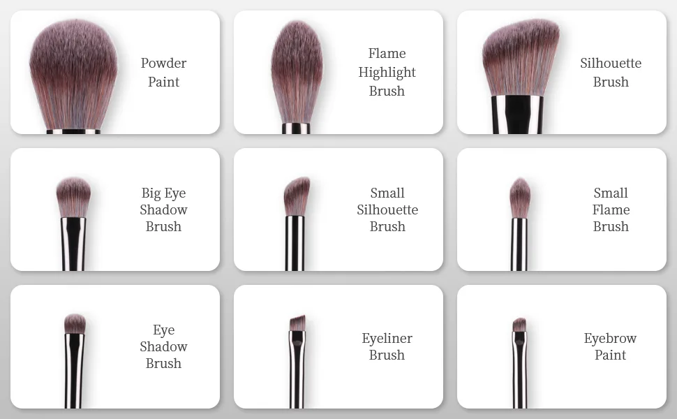 EVRCHGIEA Professional Makeup Brushes Set Concealers Foundation Blending Eye Shadow Blush Concealers Makeup Brush Kit (Dark Grey 9pcs) - brush shape
