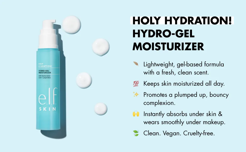 e.l.f. Holy Hydration! Hydro-Gel Moisturizer, Hydrates & Moisturizes Skin for a Plumped Up Complexion, Lightweight & Quick-Absorbing, 2.53Oz (75mL) - Holy Hydration! Hydro-Gel Moisturizer