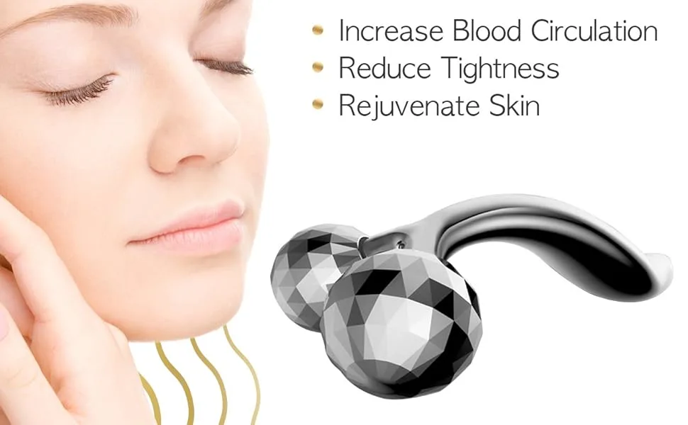 Face Body Roller Massager, 3D Roller Face Massager Y-Shape Face Lift Tool Firming Beauty Massage Body Face Massager (Silver) - 3D face massager