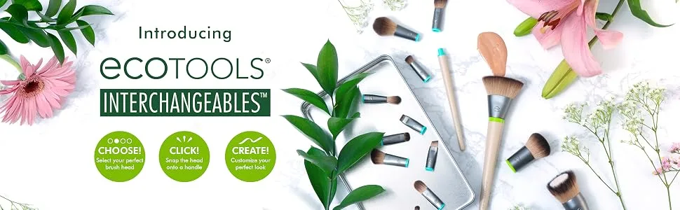 EcoTools Daily Essentials Face Kit Interchangeables Makeup Brush Set with 5 Brushes, 2 Handles, and Storage Tin Interchangebles Daily Essentials Makeup Brush Set, 5 Pieces - EcoTools Interchangeables Makeup Brush Set