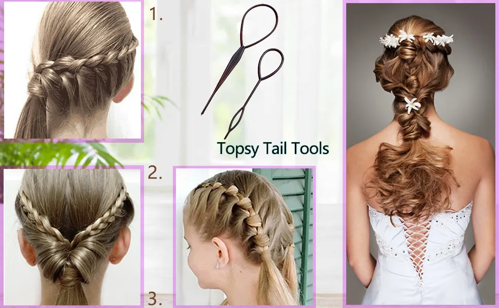 19 Pcs Hair Braiding Tool, DIY Hair Styling Tool Kit Updo Ponytail Maker Accessories Topsy Hair Braid Kit 19 Piece Set - topsy tail tool