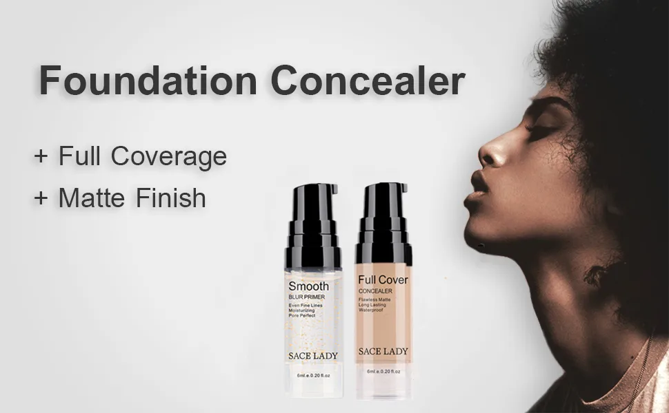 Full Coverage Concealer with Primer Makeup Set, Waterproof Smooth Matte Flawless Foundation Concealer Corrector Makeup Kit for Women Dark Circles Acne (2×6ml/0.2Fl Oz) Warm Natural - Foundation Concealer Full Covetage Matte Finish Makeup Set For women Sace Lady Cosmetic Correctors