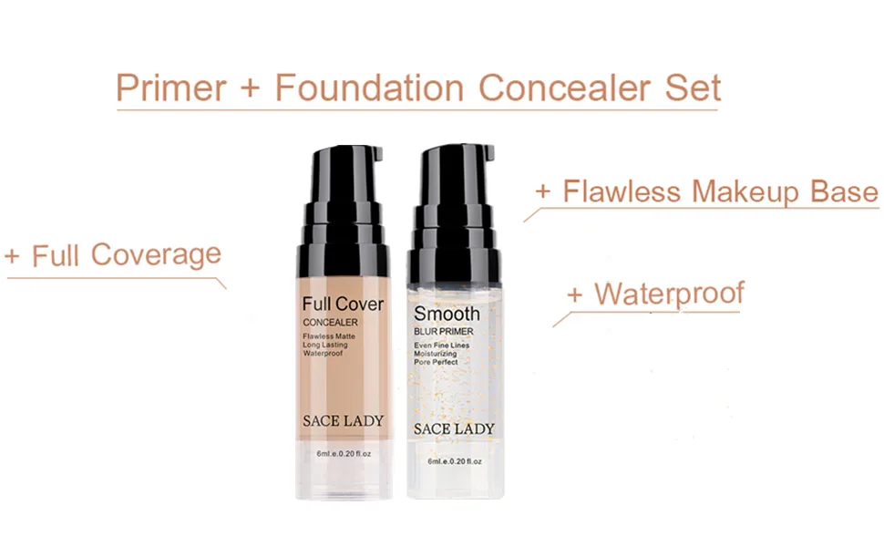 Full Coverage Concealer with Primer Makeup Set, Waterproof Smooth Matte Flawless Foundation Concealer Corrector Makeup Kit for Women Dark Circles Acne (2×6ml/0.2Fl Oz) Warm Natural - PRIMER CONCEALER MAKEUP SET FULL COVERAGE