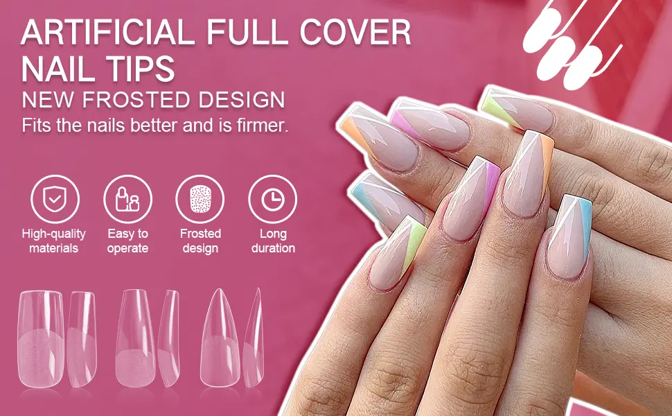 AORAEM Square Nail Tips,120 PCS Artificial Full Cover Nail Tips Soft Clear Gel Tips 12 Sizes Square Sharp False Nails with Box for Home DIY Nail Salon - Ballerina Nail