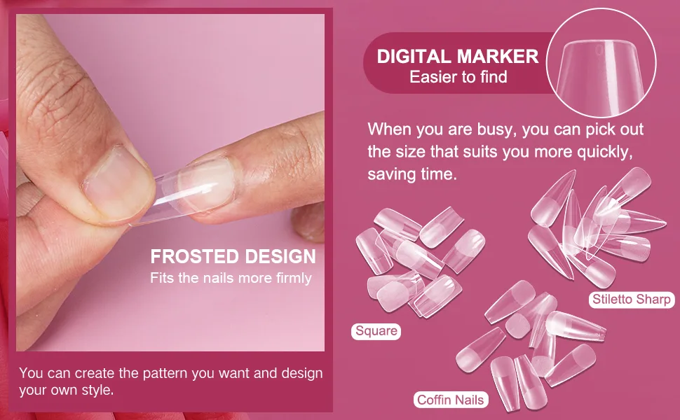 AORAEM Square Nail Tips,120 PCS Artificial Full Cover Nail Tips Soft Clear Gel Tips 12 Sizes Square Sharp False Nails with Box for Home DIY Nail Salon - Full Cover Long Coffin Nails