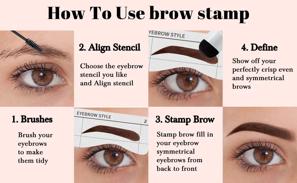 EyeBrow Stamp Stencil Kit Eyebrow Stamp Kit Eyebrow Stencils Shaping Kit Eyebrow Stencil Kit(Dark Brown) - How To Use Eyebrow Stamp