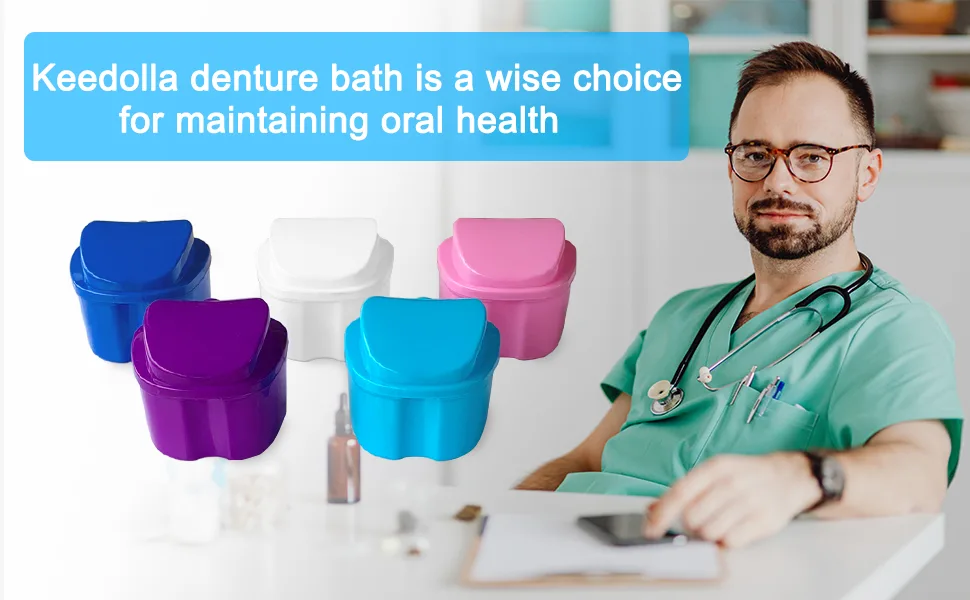 Colorful Denture Bath Case with Brush, Denture Cup Soaking Holder False Teeth Container Mouth Guard Storage Case Cleaning with Lid Waterproof - Purple - retainer case