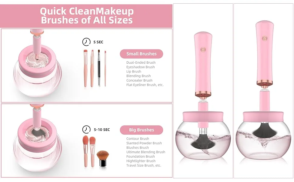 Makeup Brush Cleaner Dryer, Neeyer Super-Fast Electric Brush Cleaner Machine Automatic Brush Cleaner Spinner Pink color… - MAKEUP BRUSH CLEANER