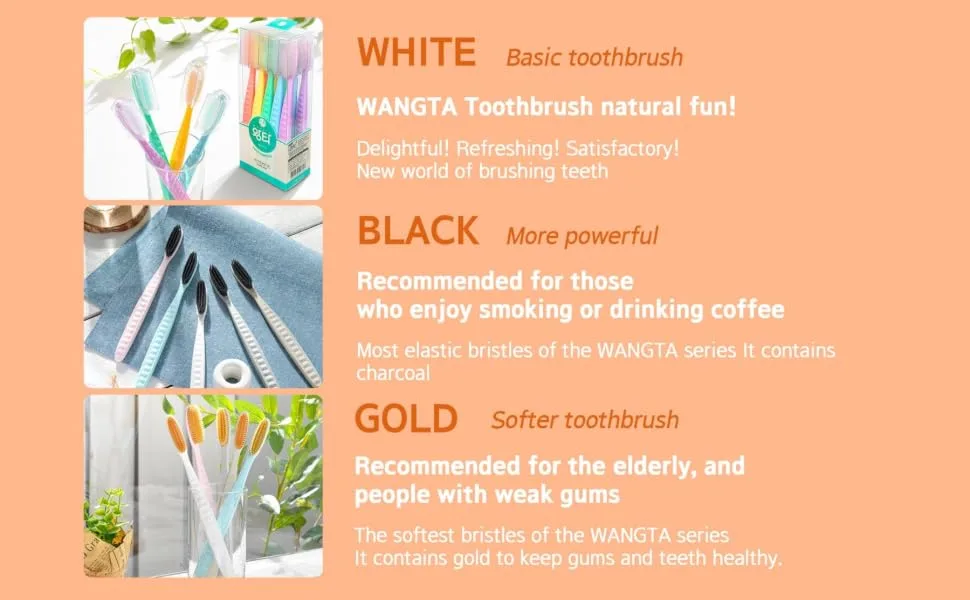 WANGTA Toothbrush 4pcs, Twice as Wide as Regular Brush Head, Wide Toothbrush, Long Brush Head, More Comfortable and Easier Brushing (Black Brush) - option7(1)