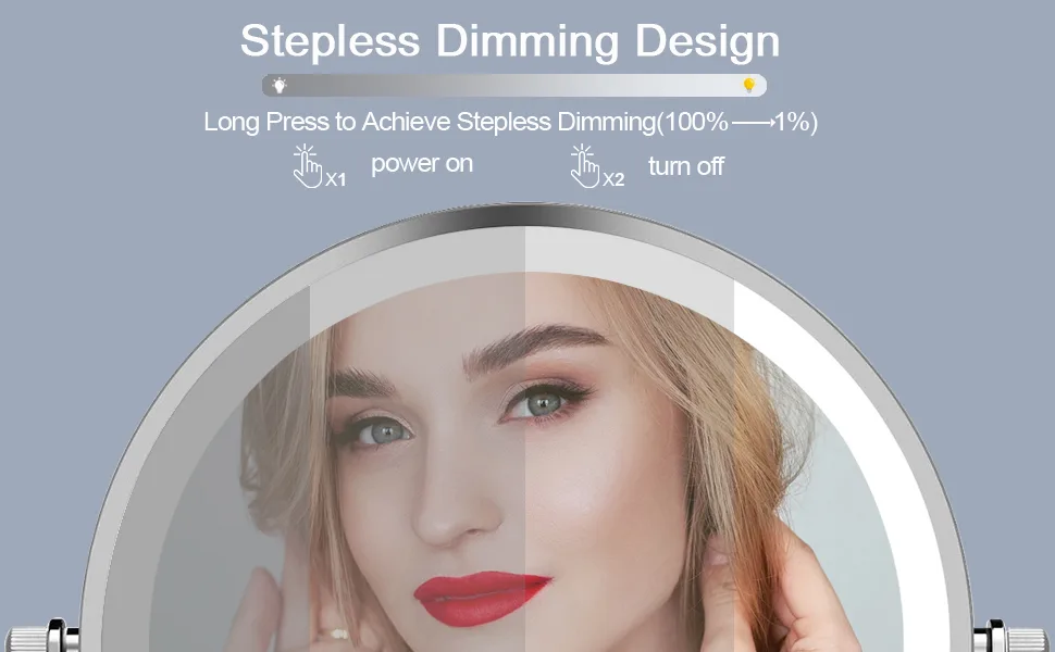 2000mAh Rechargeable Wall Mounted Makeup Mirror with Light 8inch 1X/10X Magnifying Lighted Makeup Mirror 3 Color Mode,Adjustable Light,Touch Screen,Charge by USB,Extendable Mirror-Gifts for Women - dimming