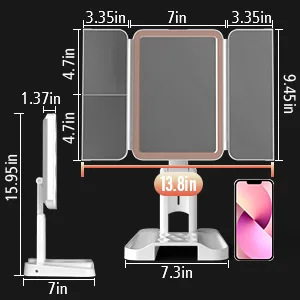 Makeup Mirror with Lights and Magnification, Trifold Lighted Makeup Mirror White Trifold - size