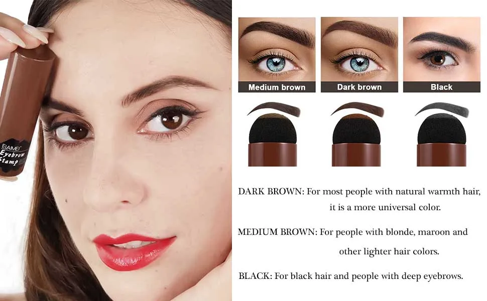 Eyebrow Stamp Stencil Kit,Waterproof Brow Stamp Shaping Kit Eyebrow Definer with 10 Reusable Stencils and 2 Small Pencil Brushes(Dark Brown) - eyebrow stamp