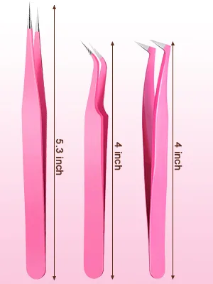 6 Pcs Lash Tweezers Eyelash Extension Tweezers, Stainless Steel Straight Tip Tweezers Curved Tip Tweezers Individual Volume Eyelash Tweezers Isolation Tweezers False Lash Application Tools (Pink) - product information 2