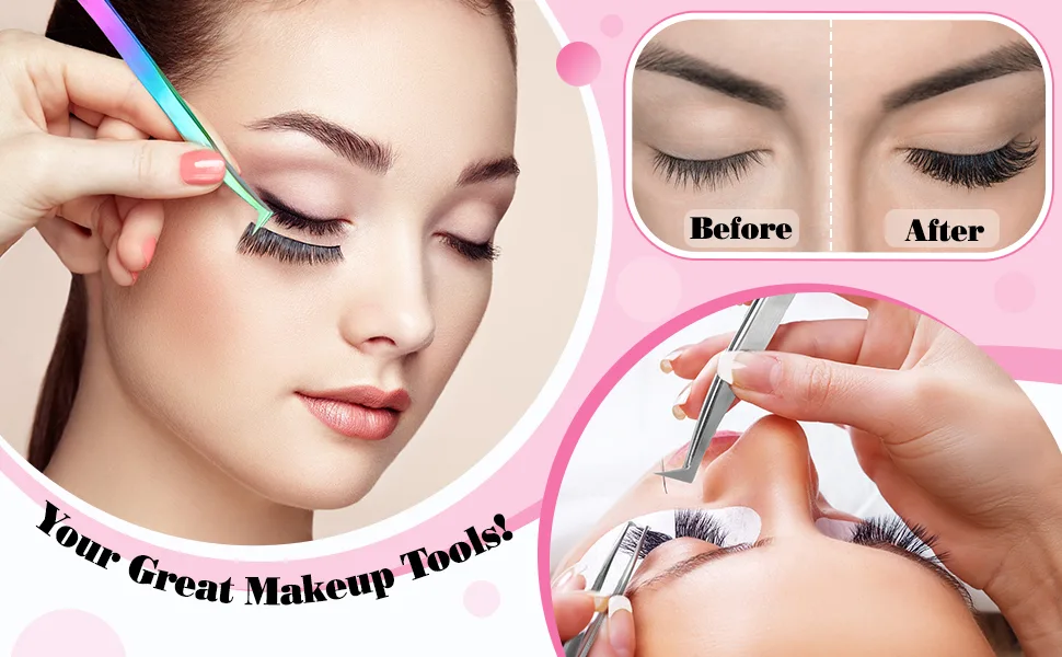 6 Pcs Lash Tweezers Eyelash Extension Tweezers, Stainless Steel Straight Tip Tweezers Curved Tip Tweezers Individual Volume Eyelash Tweezers Isolation Tweezers False Lash Application Tools (Pink) - product information 5