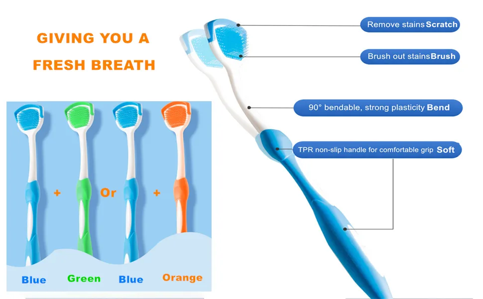 2 Pack Tongue Scraper, Tongue Cleaner Brush for Adults Tongue Scrubber for Better Breath (Green&Blue) - product information 2