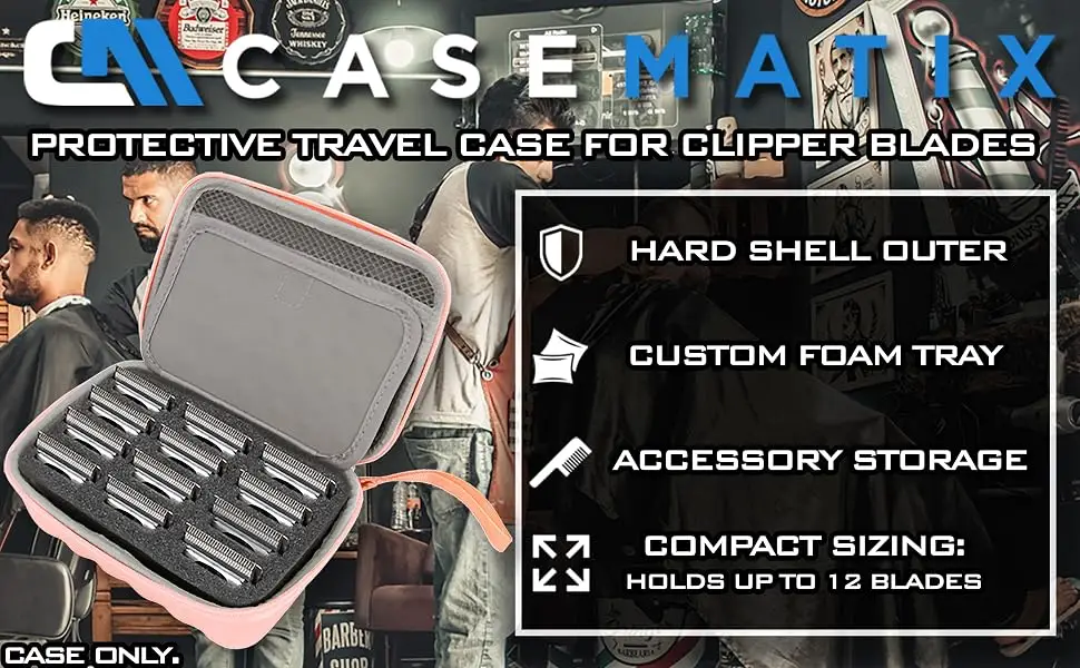 CASEMATIX Rose Gold Clipper Blade Holder for 12 Blades - Protective Clipper Blade Storage Case with Barber Blade Holder Foam and Hard Shell Impact-Resistant Outer, Case Only - case storage clipper blade holder
