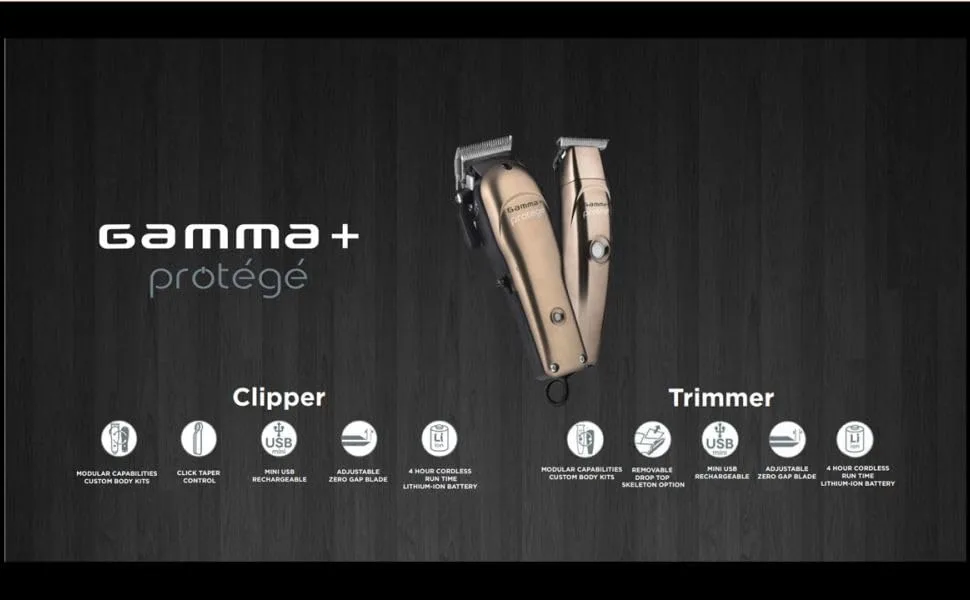 GAMMA+ Protégé Cordless Clipper and Trimmer Combo Set, Barbers for Men or Women, Micro USB, Taper Blade, Guards, Great Beginner Set, Matte Metallic Gunmetal… - Gamma Protege Clipper Trimmer combo set