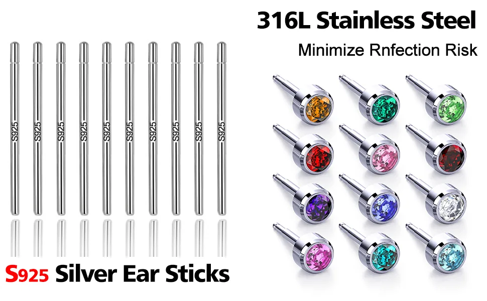 Ear Piercing Gun Kit Reusable Ear Percinging Tool Professional Body Nose Lip Earrings Set With Stainless Steel Studs Silver Sticks For Salon Home Use… Black - Ear sticks + pierced ear studs